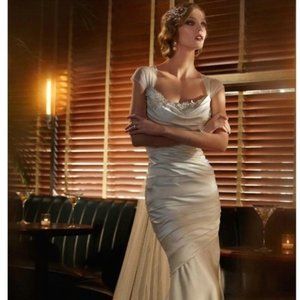 Vintage Timeless Ivory Satin Gown, Cascading Train SZ10 NEW
